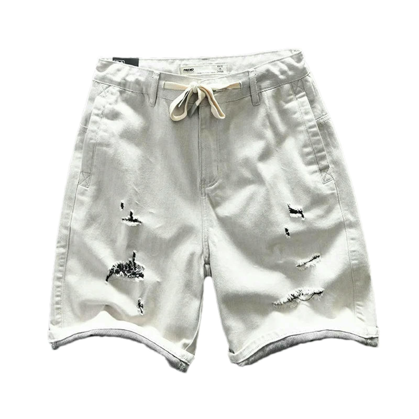 Mens Estate Casual Lavato Cargo Strappato Jeans Denim Shorts Lavato Morbido Cotone Al Ginocchio Pantaloni Da Uomo