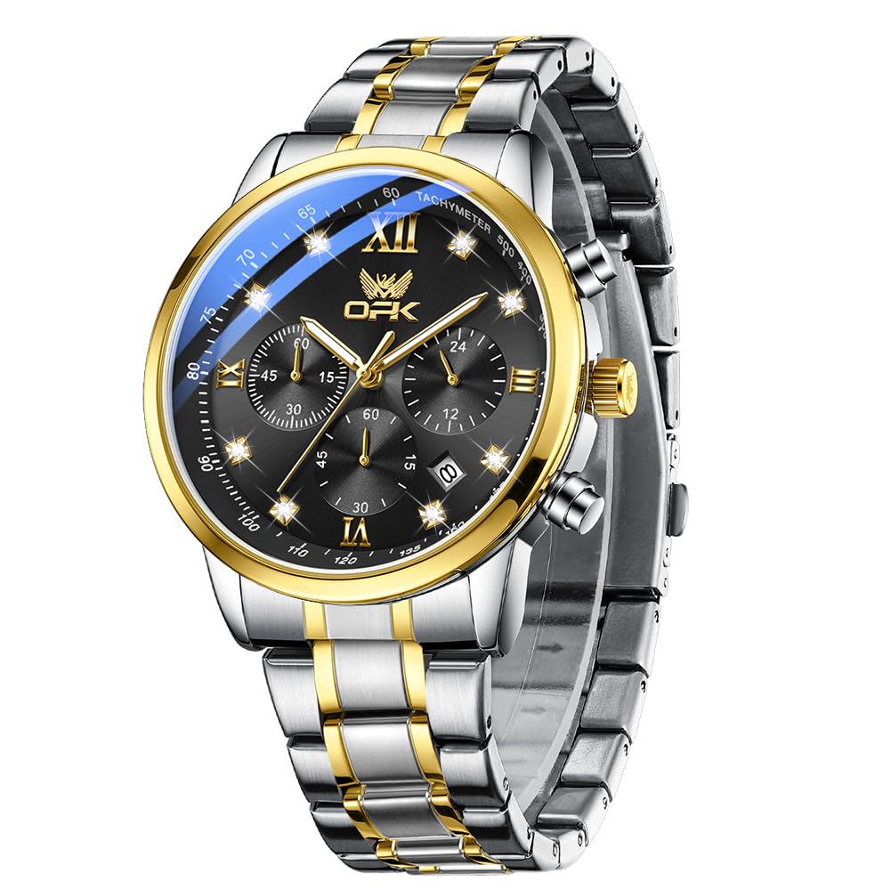 Watch for Men Gold Black Blue Diamond Business Large Analog Quartz Stainless Steel Day Date Waterproof Luminous Casual Wrist Watches-image-38
