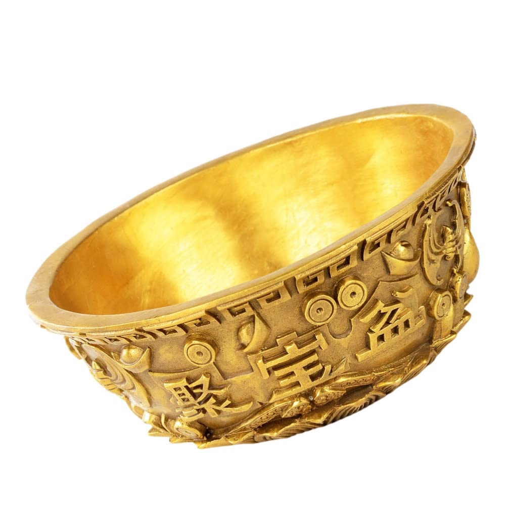 Cabilock Brass Bowl Gold Decorative Cornucopia: Feng Shui Treasure Bowl Wealth Prosperity Bowl Golden Offering Bowl Good Luck Table Centerpieces Home Decorations 3.07X1.38 inch