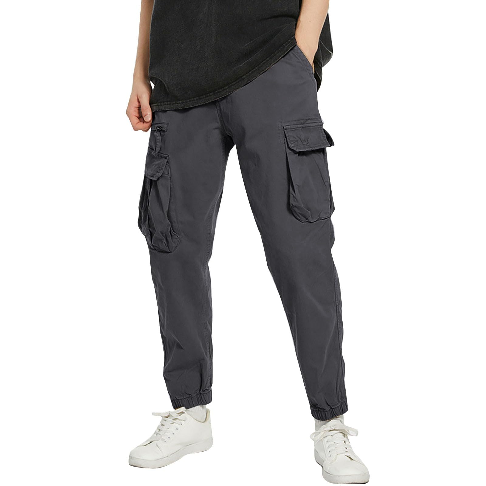 Pantalones de trabajo tipo cargo para hombre, tácticos, con bolsillos, ropa de trabajo, pantalones chinos elásticos, ajuste regular, pantalones casuales para exteriores, pantalones deportivos de