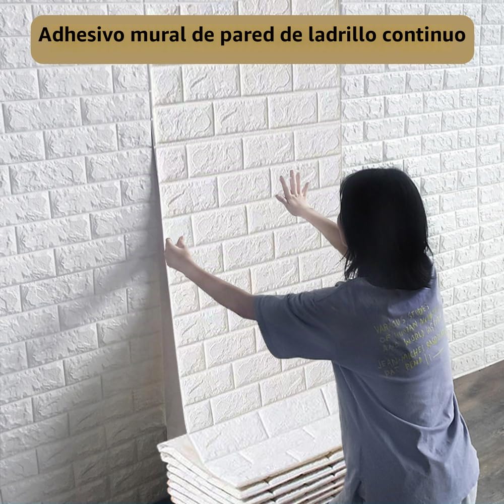 Papel Pintado Autoadhesivo 3D Pared - Efecto Ladrillo de Piedra, Impermeable Grueso Pegatina de Pared, Espuma de Polietileno, para Cuarto de Baño, Dormitorio y Cocina (Blanco, 0.7m x 20m)