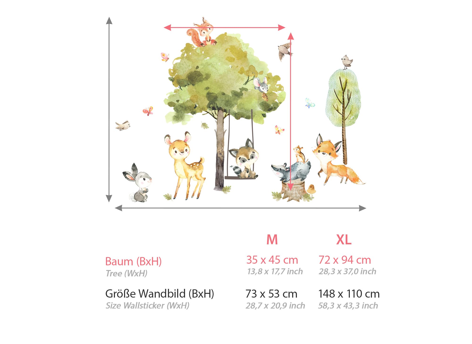 Grandora Wandtattoo Wandsticker Kinderzimmer Waldtiere Bäume Wandaufkleber Wanddeko Fuchs Sticker Babyzimmer REH Spielzimmer Hase Wandbild Kinder Aufkleber DL762-4