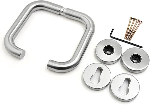 Miniatura 2 de IIVVERR Juego de manijas para puerta de acero inoxidable tipo U en tono plateado con agujero de llave PZ TH-10 (Juego de manijas para puerta de