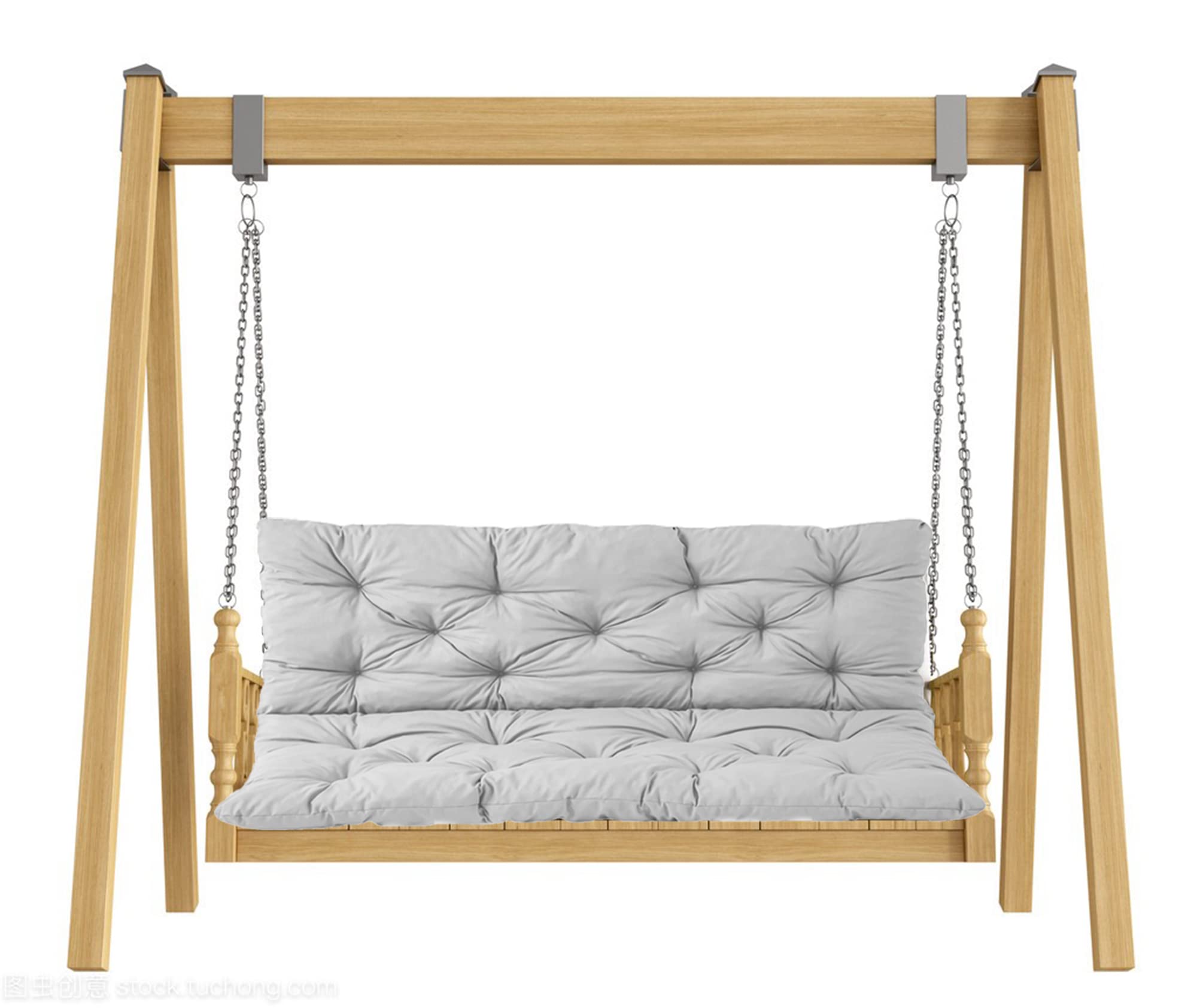 Dondolo da giardino in legno grigio con schienale e 3 cuscini, comodo mobile da giardino a 3 posti per rilassarsi e divertirsi