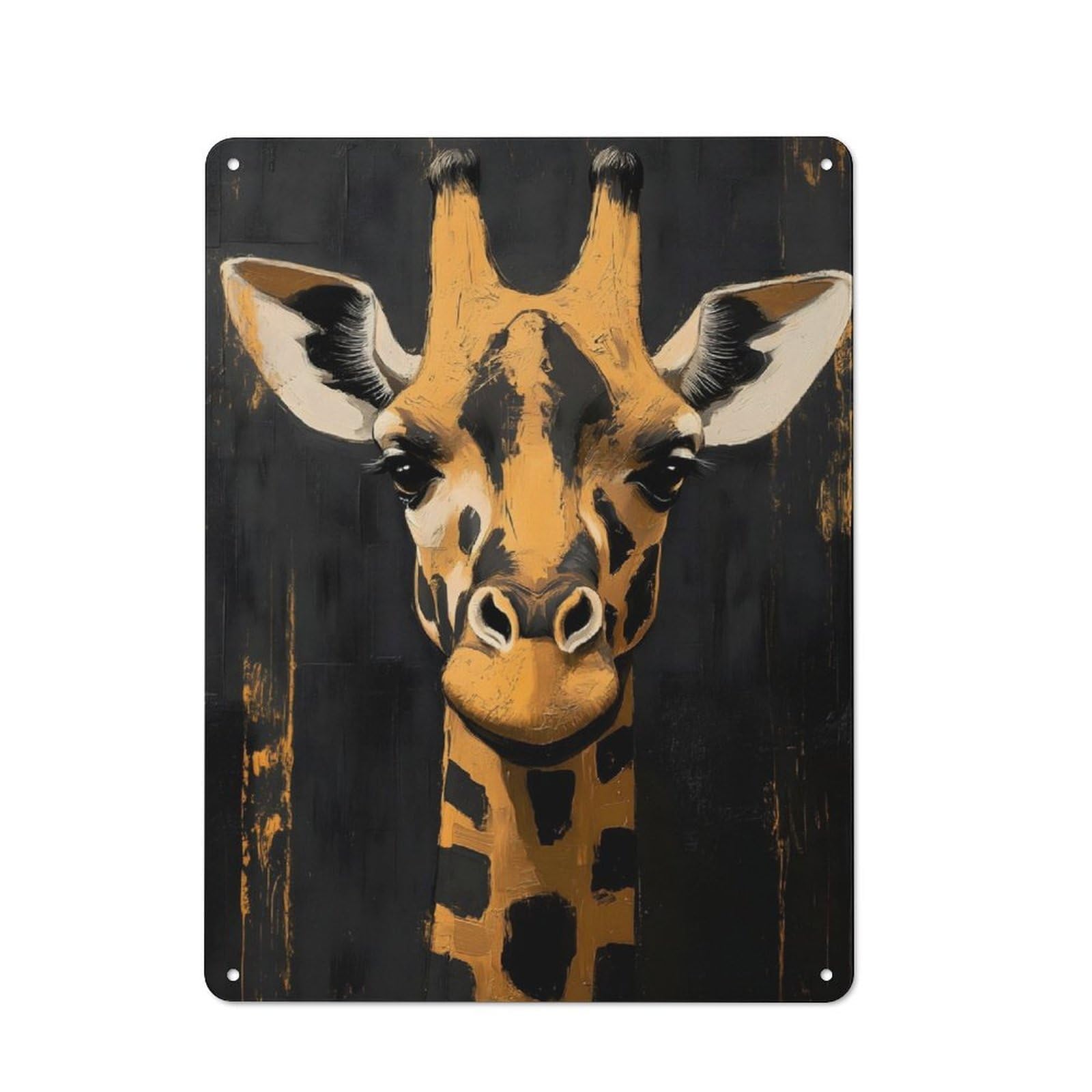 Junmoney Giraffe Portrait Painting Friendly Metal Wall Decor 40X30cm, Decorative Metal Plaque For Coffee Bar, Small Shop Or Dining Room