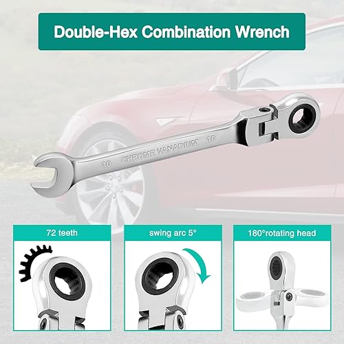 Miniatura 4 de Llave de 0.394 in con llave de trinquete de cabeza flexible de 12 puntos llave combinada métrica forjada y tratada térmicamente