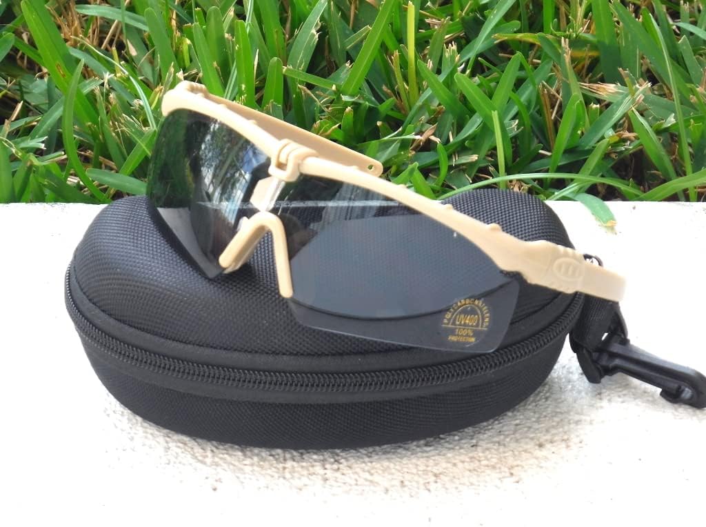 Ballistic Z87 Tactical Military Shooting High Impact Resistance Sunglasses With 3 Replacement Lens And Prescription Glasses Holder Khaki Color