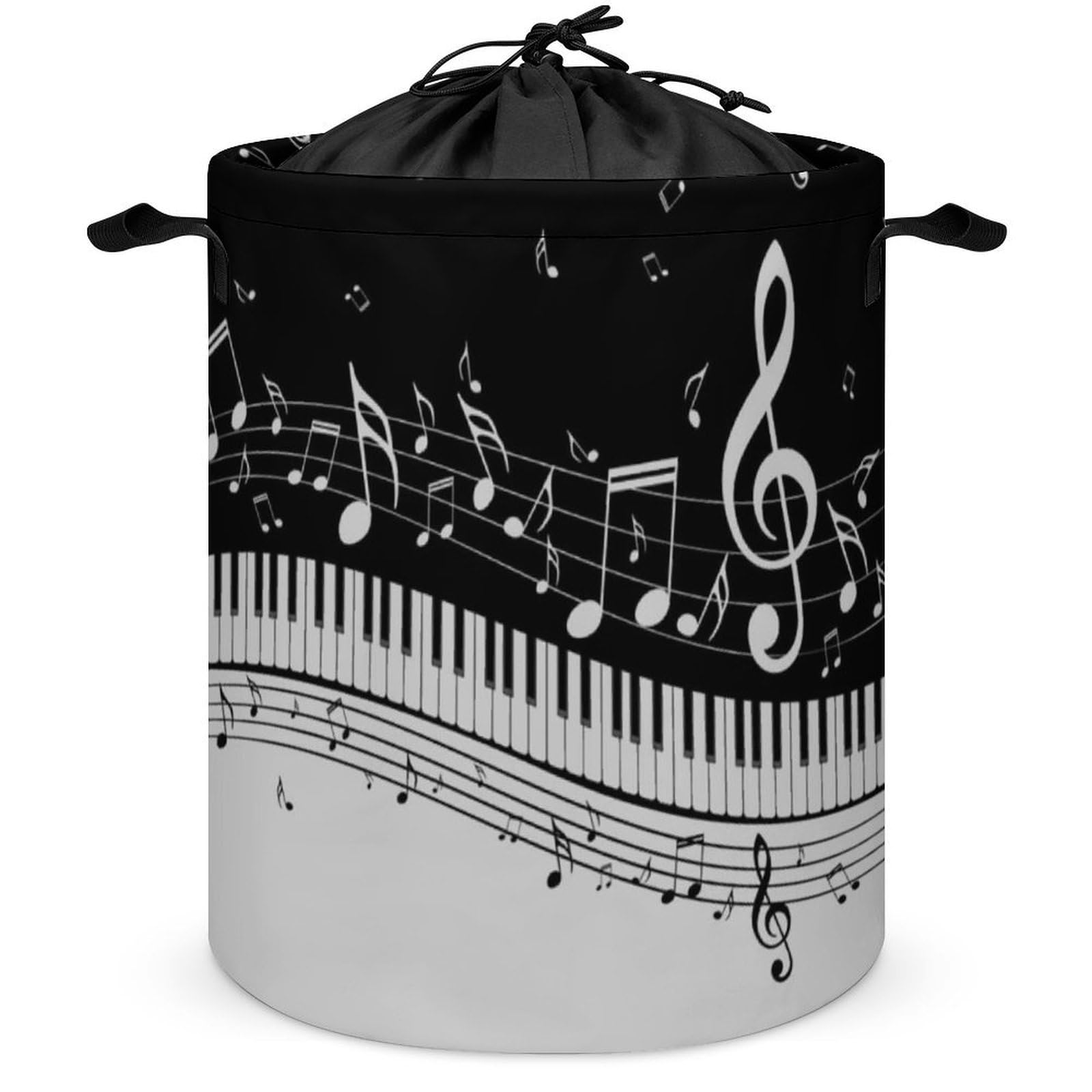 Qjjinxior Drawstring Laundry Hamper, Piano Key Notes Laundry Basket, Washing Basket with Handle