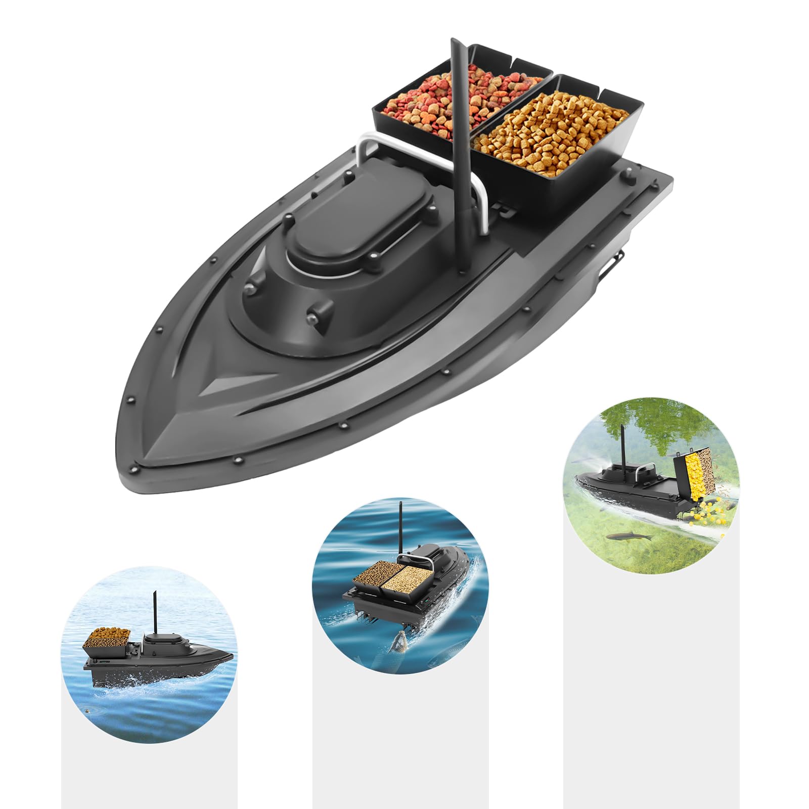 HOMEONENIC Futterboot RC Boot 500m Camouflage Futterboot Angeln Mit Fernbedienung 1.5kg Fischerboot Kabellos Fischerköderboot Mit LED-Navigator-Licht