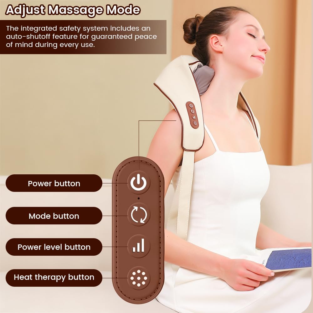 Massaggiatore per collo e spalle con calore, massaggiatore Shiatsu profondo per alleviare il dolore, massaggiatore senza fili per dolori muscolari a schiena, gambe e spalle