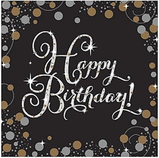 Sparkling Celebration Napkins Happy Birthday Black & Gold - Pack of 16