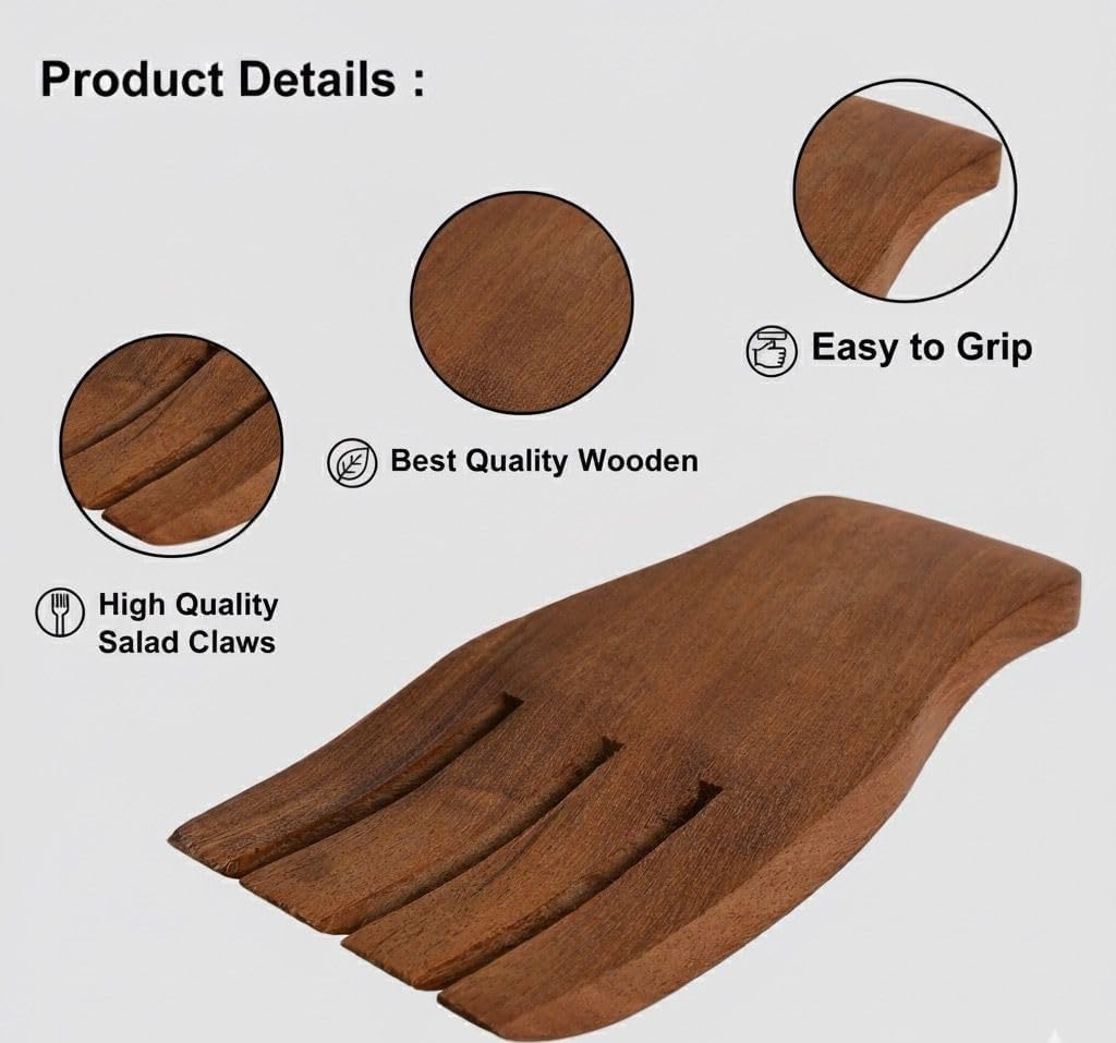 Salad Hands, Acacia Wood Salad Servers, Great for Tossing and Serving Salad, Pasta and More, 7-inch (Acacia Wood, Brown Salad Serving Set of 2)
