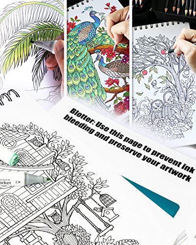 Adult Coloring Books Set - 3 Coloring Books For Grownups - 120 Unique Animals Scenery & Mandalas Designs. Bonus: Weekly Images For One Full Year