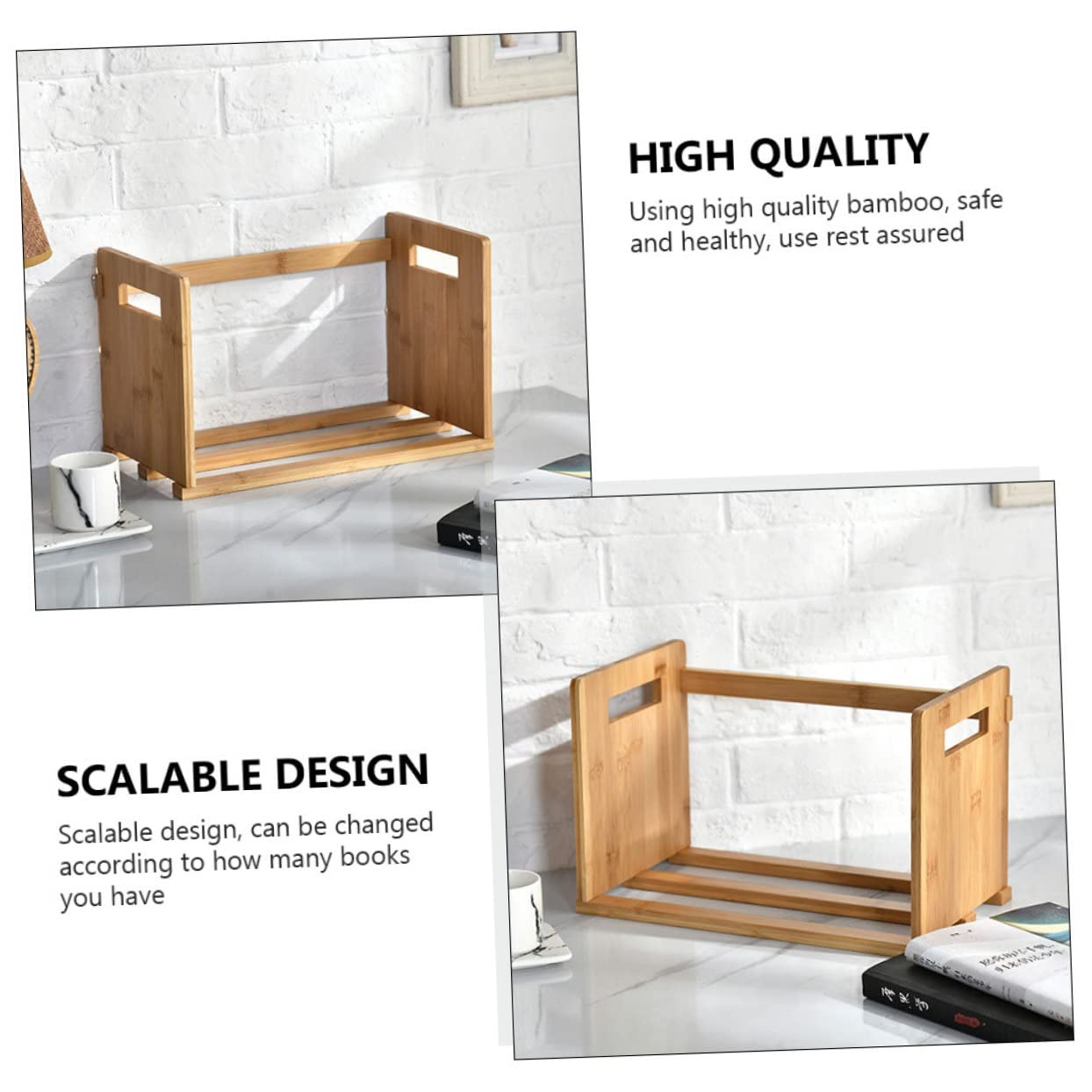 Cabilock Bamboo Scalable Desktop Bookshelf - Adjustable Mini Storage Shelf for Home & Office, Space-Saving Desk Organizer - Image 5