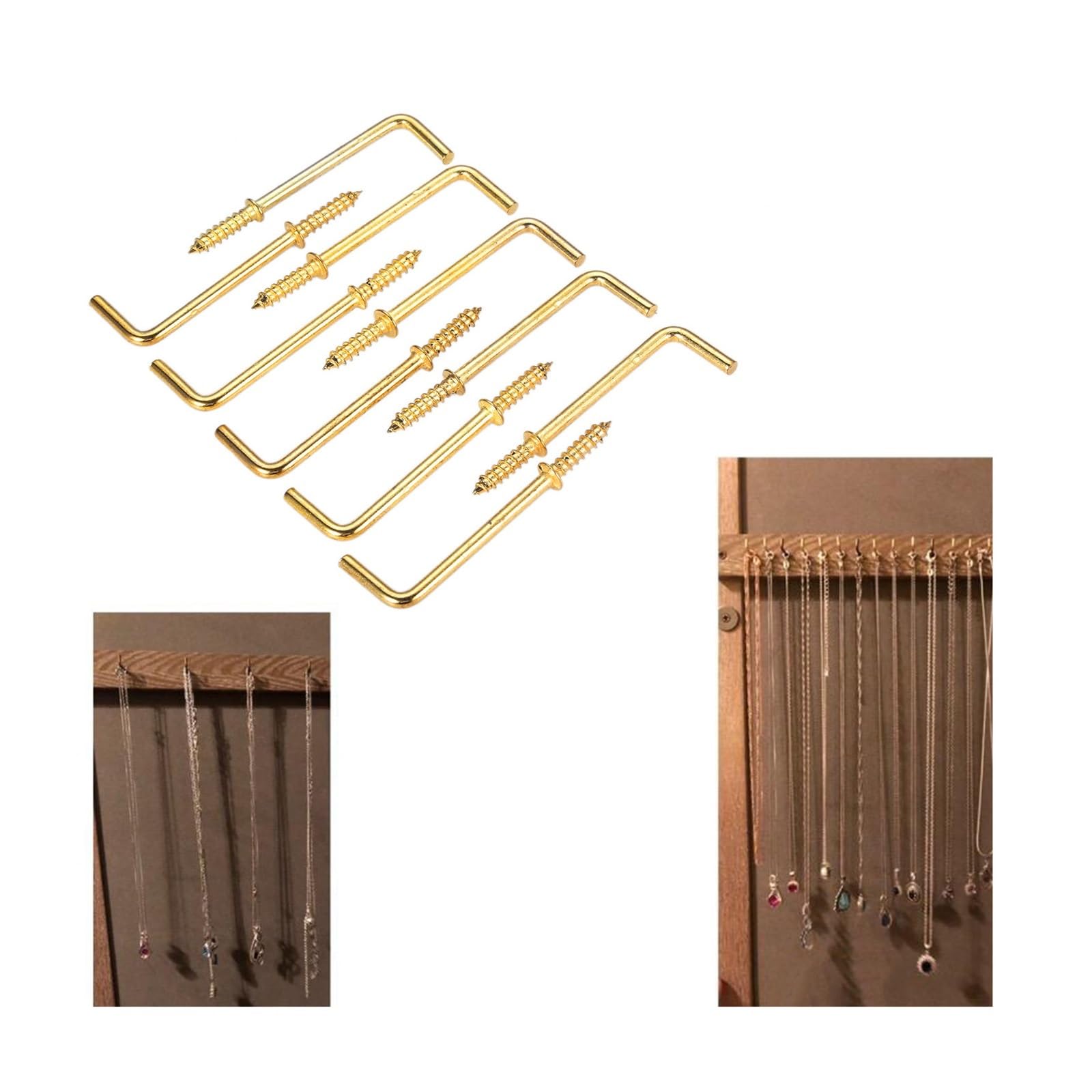 Ganci a vite Vite piegata quadrata lunga, 20 pezzi Ganci for tazza for comò a forma di L Viti ad angolo retto Gancio stile 7 Telaio in lega giallo oro Occhi di pecora Ferro appeso 7mm-70mm(70x21x4.2mm