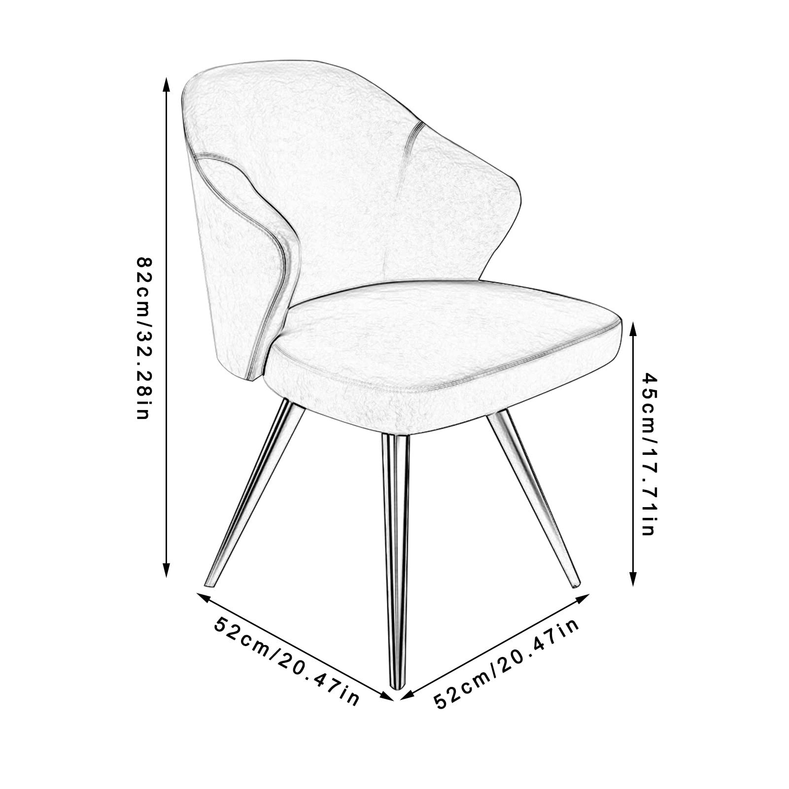 SJIALEN Modern Modern Design Dining Chair, for Office Dining Kitchen Bedroom Chairs Velvet Backrests Seat Metal Legs Kitchen Chair Kitchen Chair (Color : Light Gray, Size : 52x52x82cm)