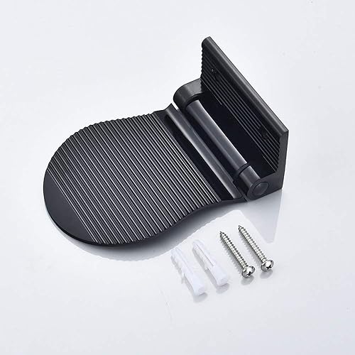 Miniatura 6 de Reposapiés de ducha para afeitarse piernas, taburete de pie montado en la pared para ducha, soporte plegable de metal negro para ducha, baño de