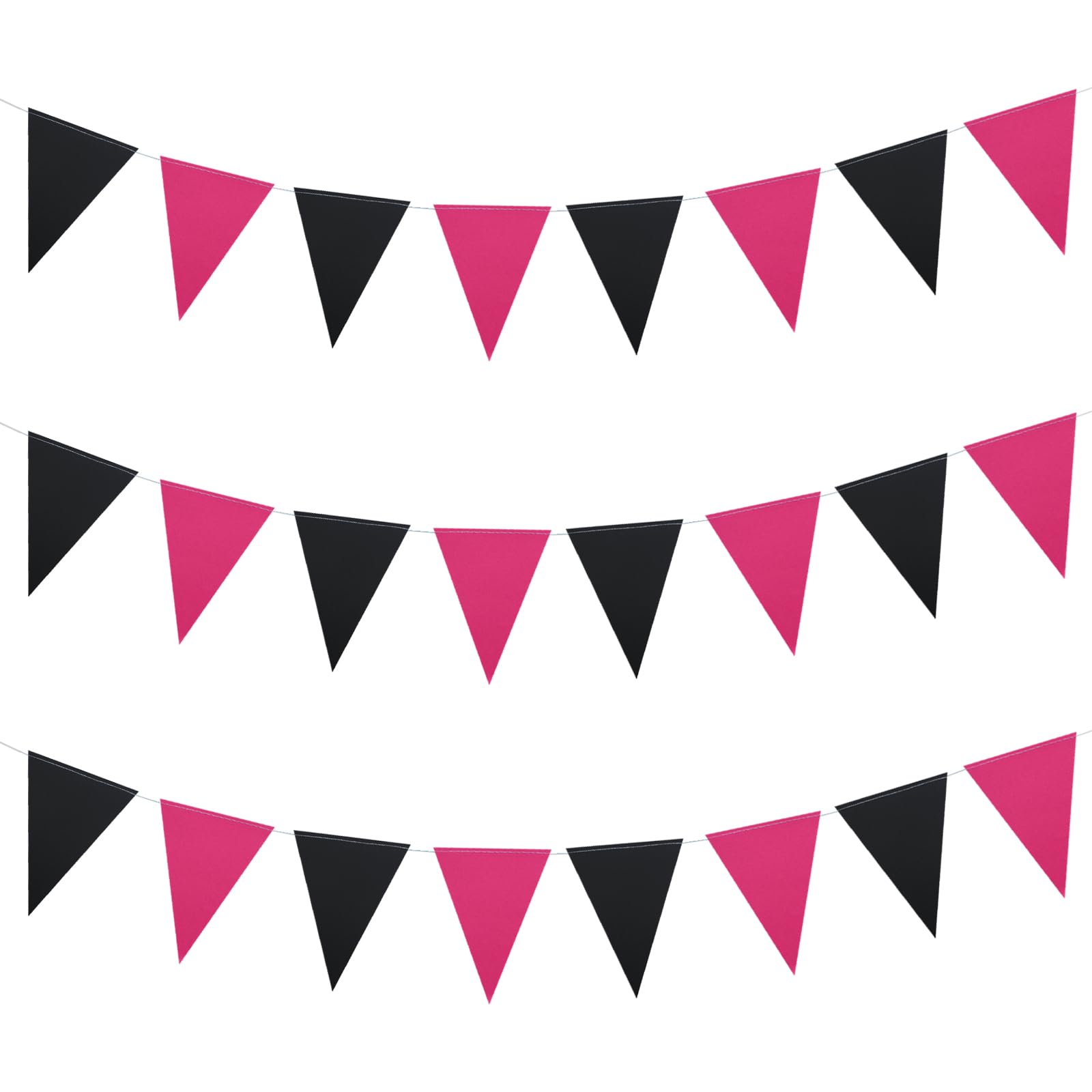 Meetppy 30 Feet 48pcs Triangle Flags Hot Pink and Black Vintage Triangle Flag Pink Black Hanging Paper Triangle Banner Bunting Pennant Garland for