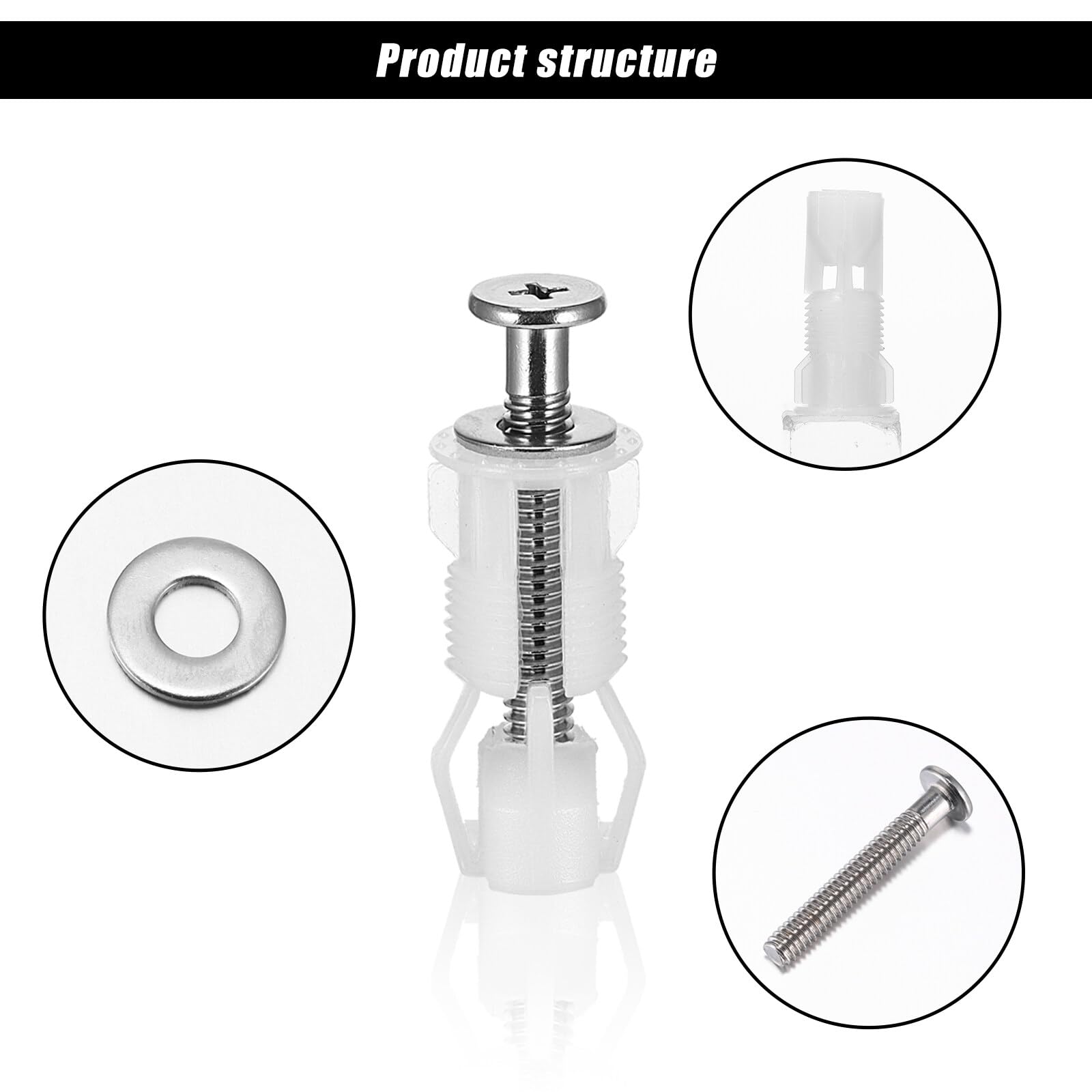 XiangSKY Toilet Lid Top Seat Hinges Kit - 10pcs Stainless Steel Toilet Fixings with Bolts, Nuts and Screws for WC Seat Replacement - Image 3