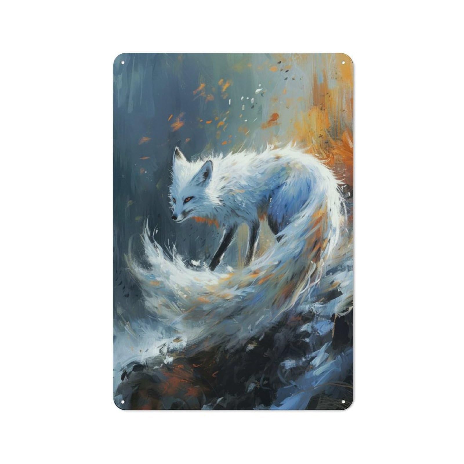 Junmoney Style-16 Ethereal Kitsune Modern Vintage Metal Wall Decor 30X20cm, Tin Sign For Hobby Room, Office, Lounge Or Living Room