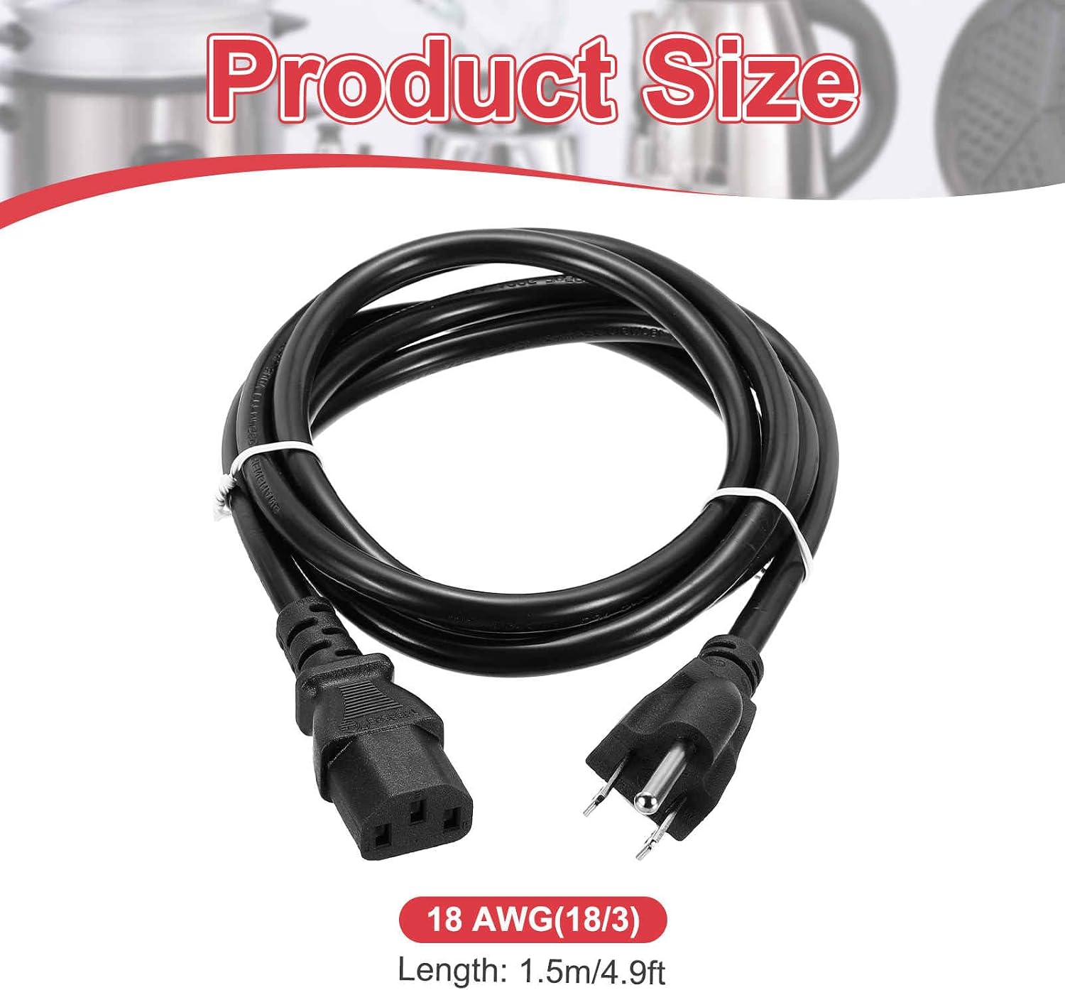 MECCANIXITY 5ft 18 AWG Black 18/3 Universal Power Cord C13 to NEMA 5-15P 10A 125V 3-Prong Extension Power Cord for PC,Computer,Printers,TV,AC Adapter,Laptop,Monitor,Projector