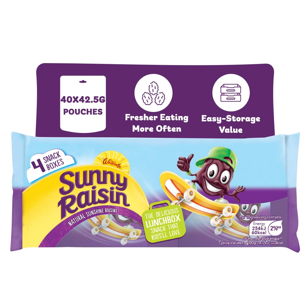 WhitworthsSunny Raisins | 40 X 42.5g | Healthy Kids Snacks | Vegan, Real Dry Fruit Pieces