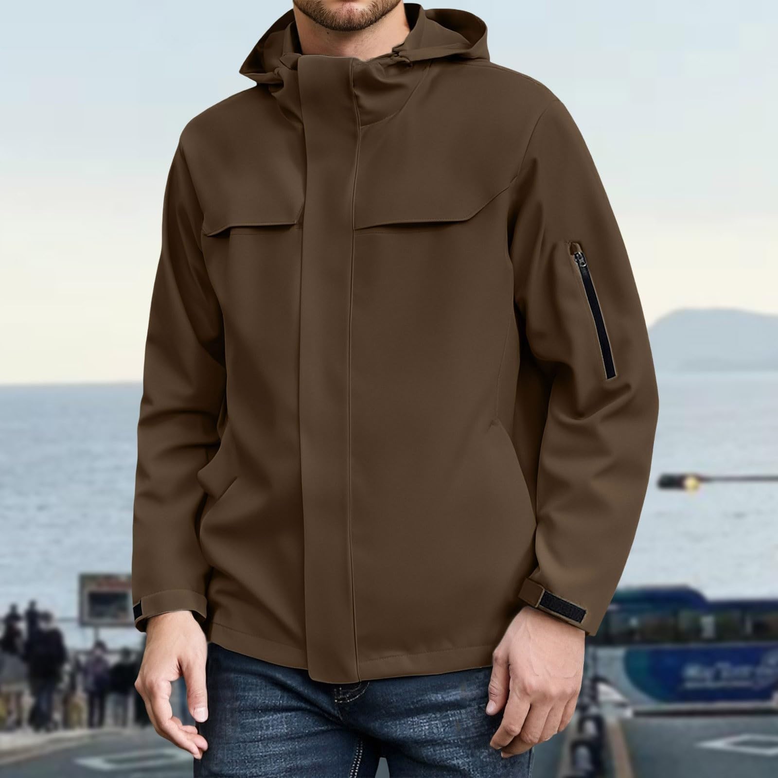 Veste légère à capuche pour homme, manteau de travail coupe-vent à une