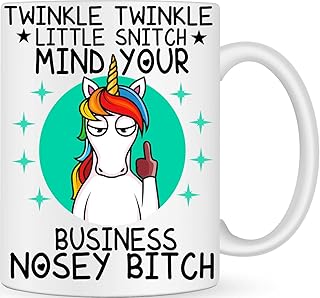 Mind Your Business Angry Unicorn Middle Finger Novelty Coffee Cup - Rude Gifts - Personalised Coffee Mug Funny Gifts for Men Women - Best Friend Gift - Joke Gifts Funny Mugs for Work Colleagues