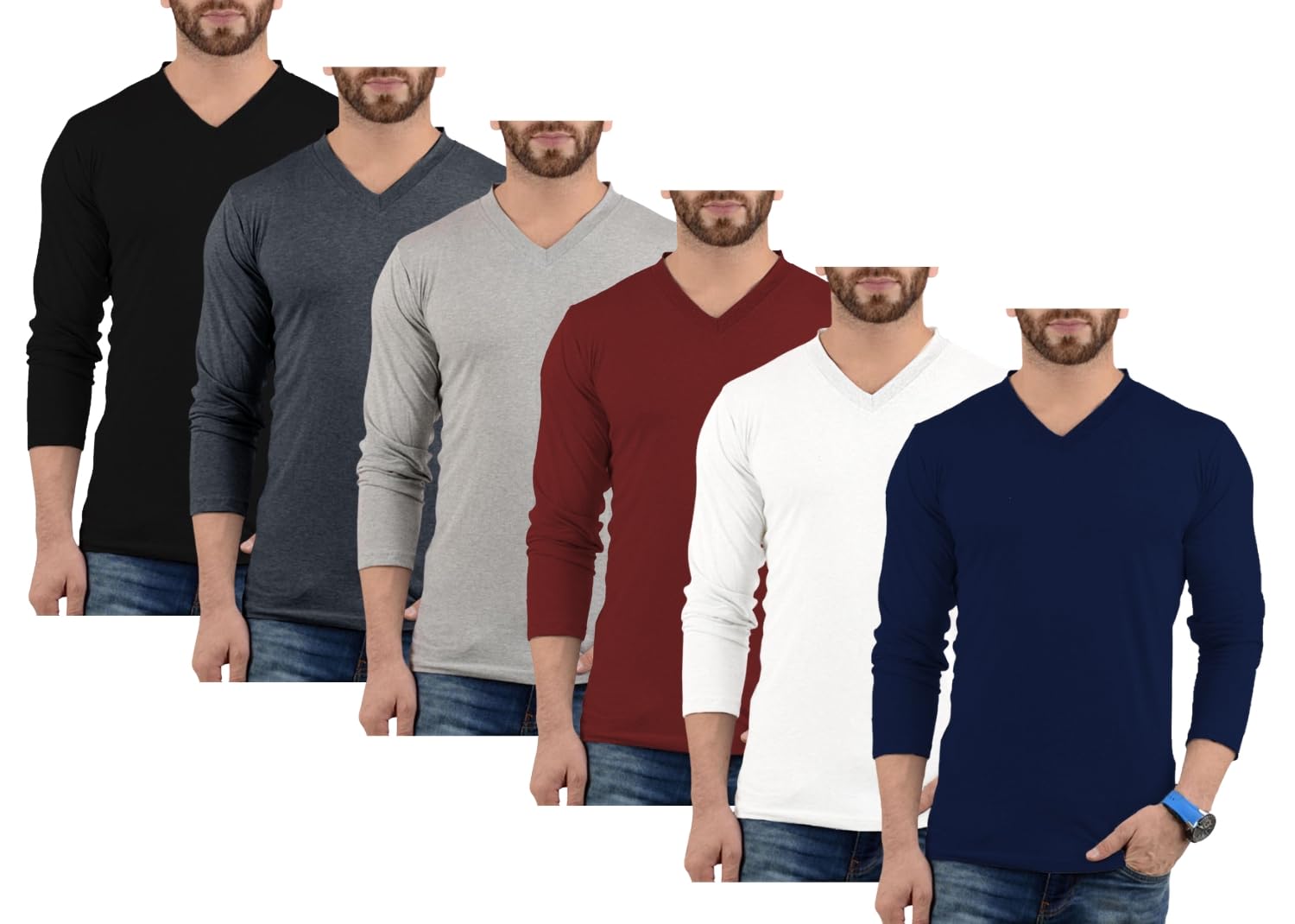 Decrum Pack of 3 6 Long Sleeve T Shirt Men - Casual Vneck Mens T Shirts Multipack