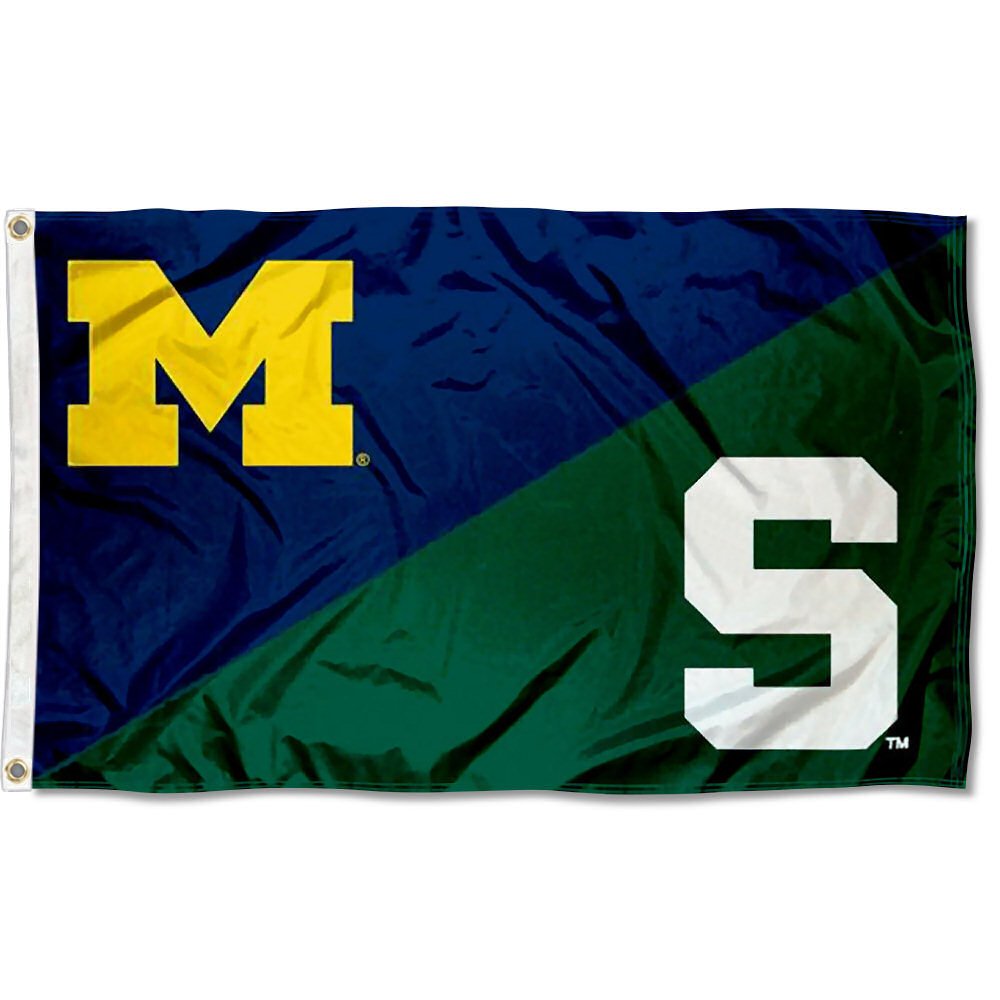 Team Sports America House Divided Garden Flag - Michigan Vs Michigan State Rivalry, 13x18 Inches, Polyester Suede - View #3