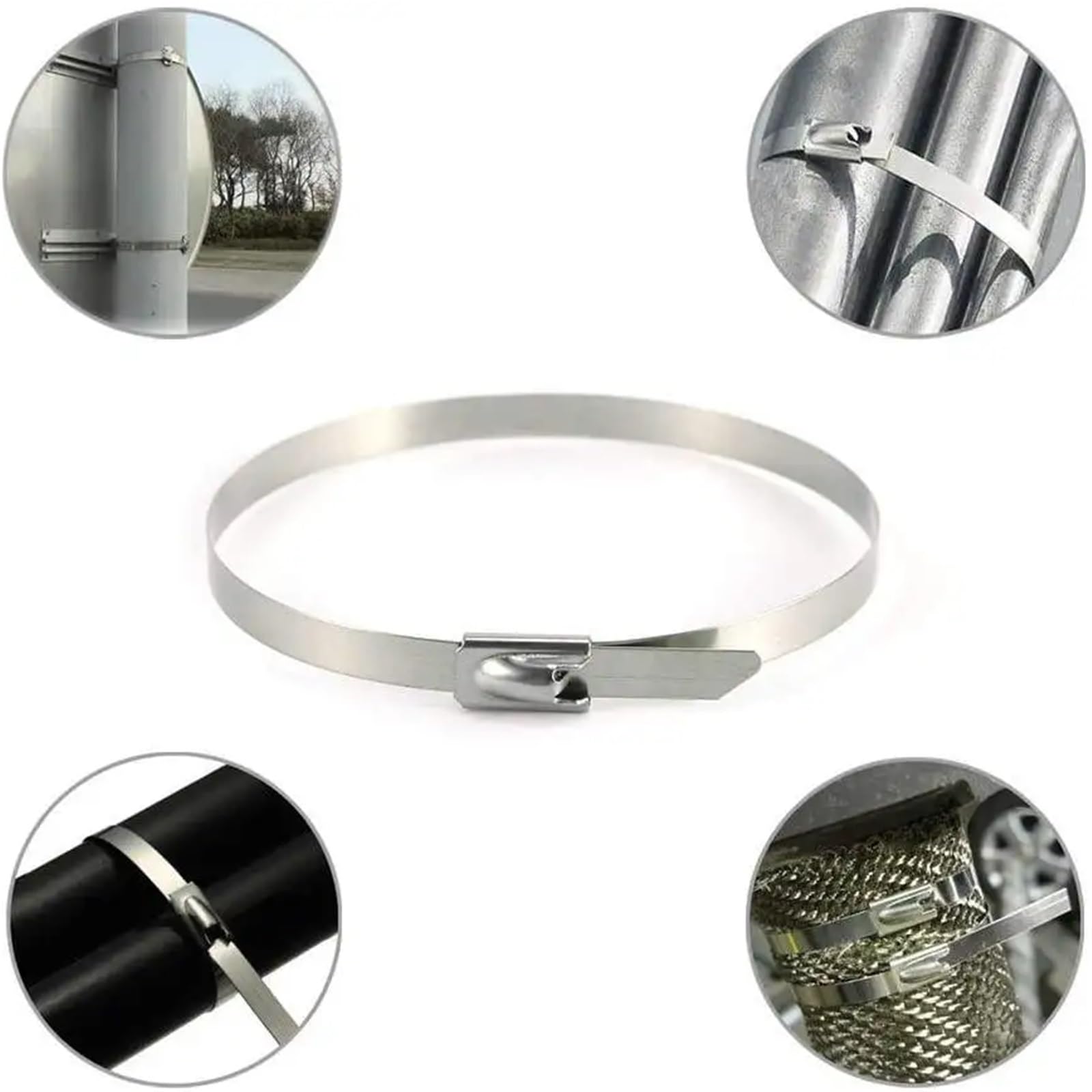 Fascette in Acciaio Inox 20 fascette stringicavo in acciaio inossidabile da 4,6/7,9 mm, con chiusura a zip, rivestite in metallo, multifunzionali, for scarico.(7.9mm(0.31inch),1000mm(39.37inch))
