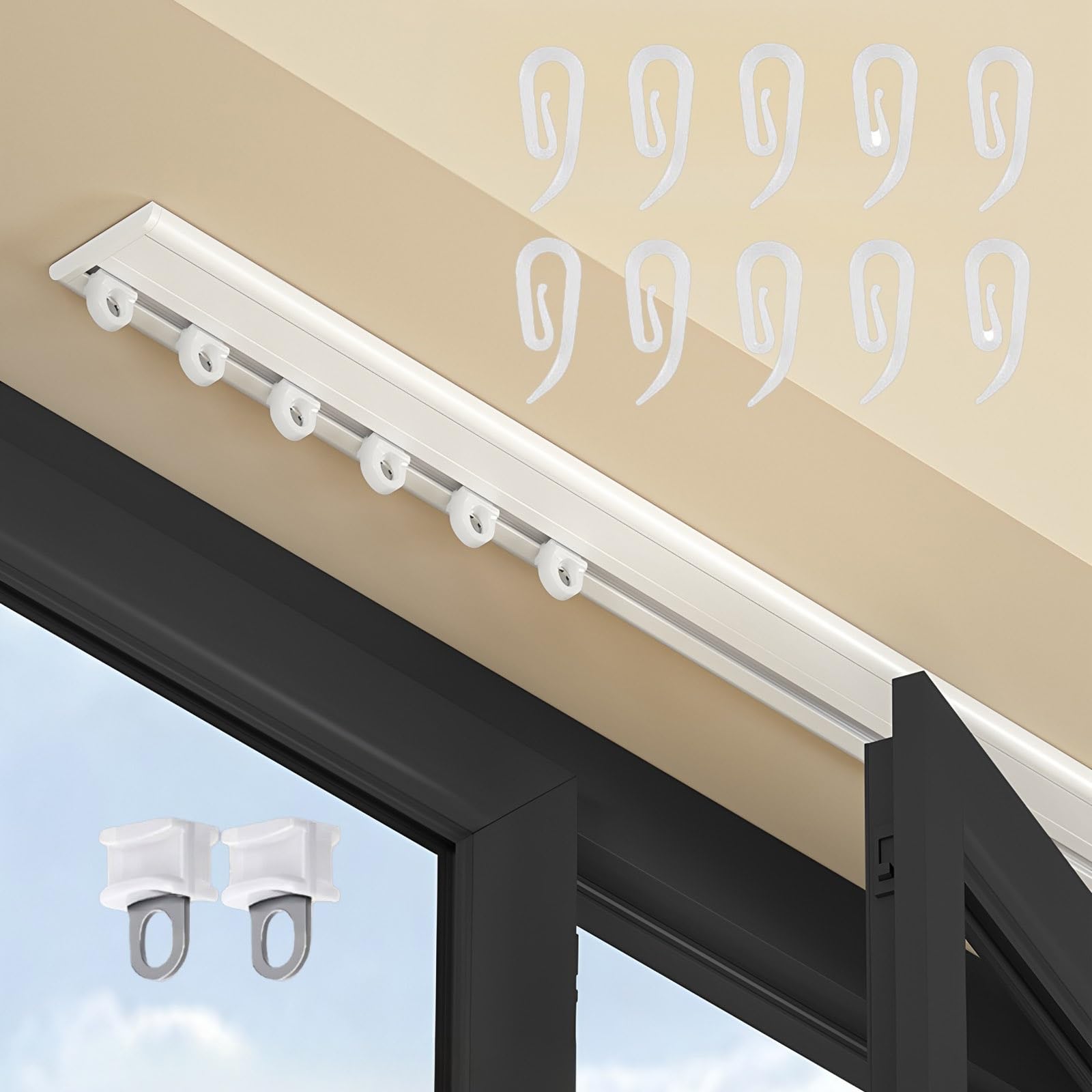 Wysuwany pręt 1-torowy aluminiowy system szyn o grubości 4,9 mm ciche rolki i obręcz w zestawie idealny do sypialni i salonu 300 cm