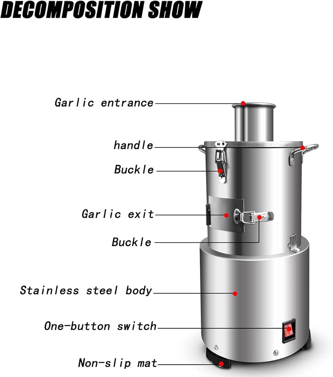 200W Electric Garlic Peeler with 2 Handles, 30Kg/H Garlic Peeling Machine,Pure Copper Motor, for Home Cooking Food Preparation