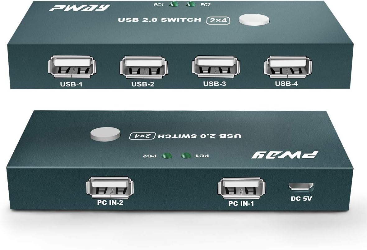 USB Switch Selector 2 Computer Sharing 4 USB 2.0 Device Peripheral Switcher Box, Plug and Play