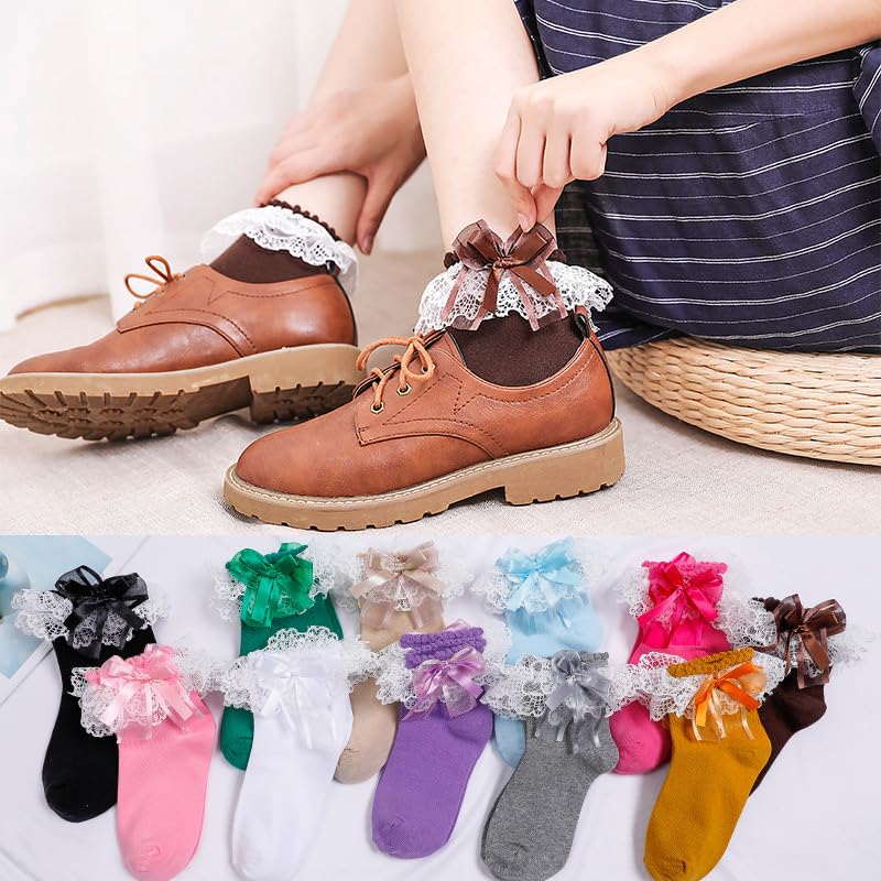Gellwhu Lace Ruffle Frilly Ankle Socks for Women - Cute Kawaii Lolita Socks with Bow4