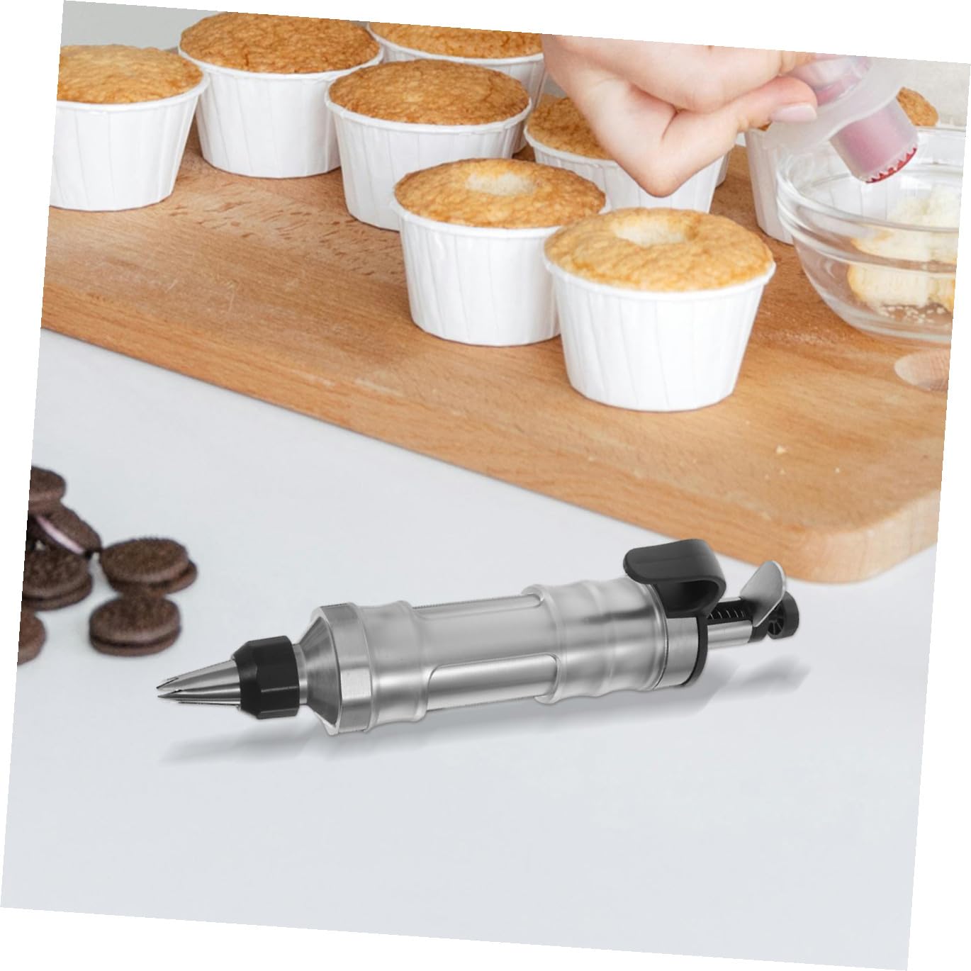 Backzubehör Kuchenspritze aus Edelstahl Keksdekorationswerkzeug mit Großraum Leicht zu Reinigen Küchen und Bäckerei Backhilfe