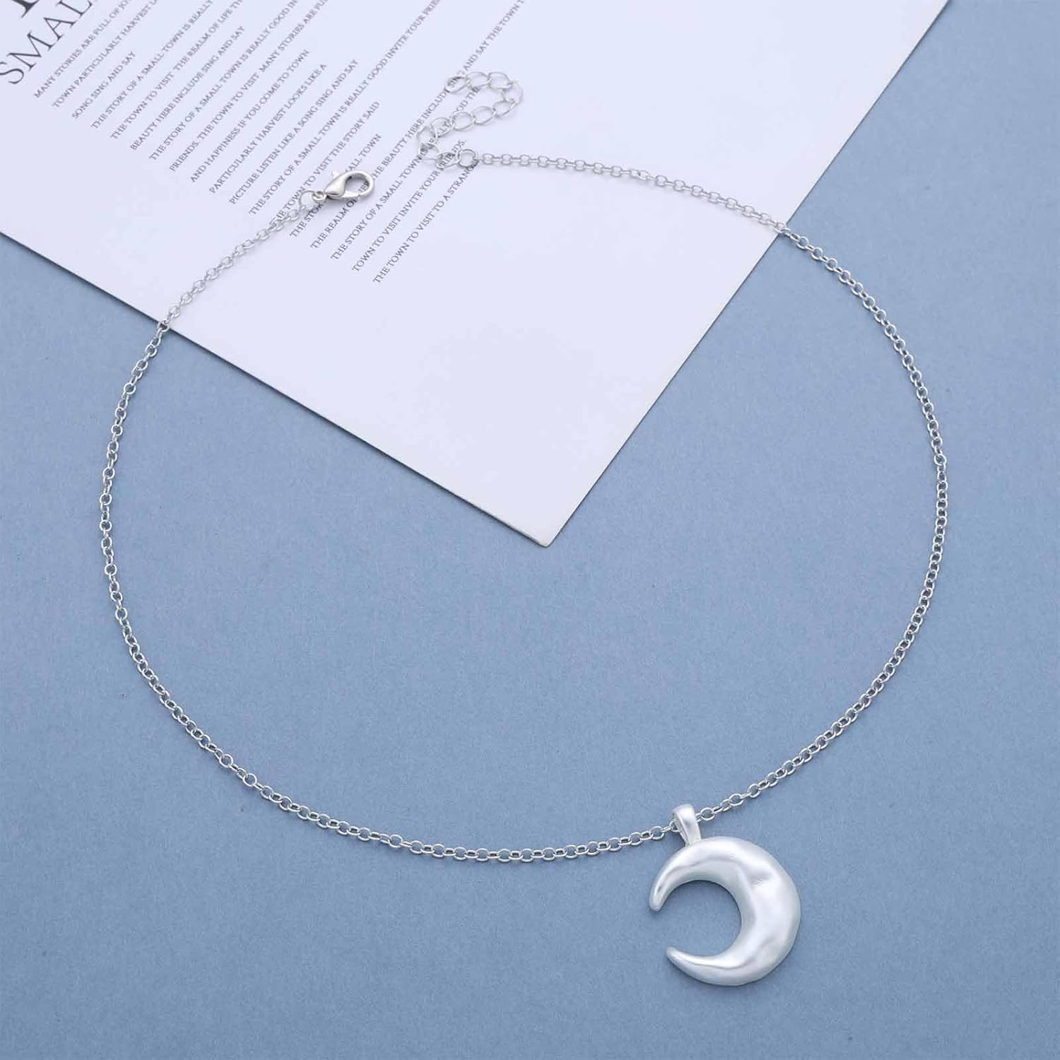 Boho Crescent Moon Pendent Necklace Silver Horns Choker Necklace Half Moon Necklaces Hammered Moons Chain Necklaces Celestial Choker Jewelry for Women - Image 3