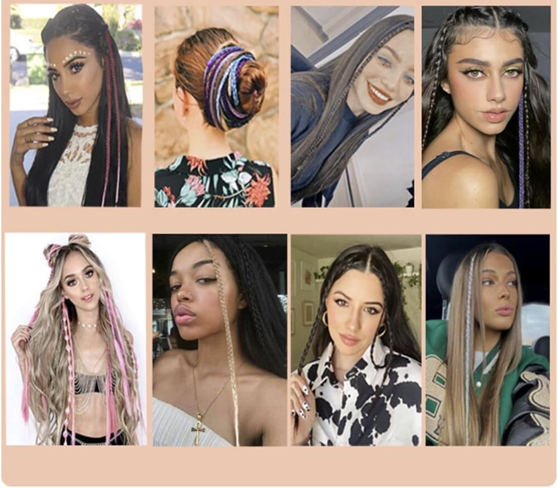 2 x Clip-In Hair Extension Highlights Streaks, Colourful Hair Highlights (Braid - Blue) - Image 2