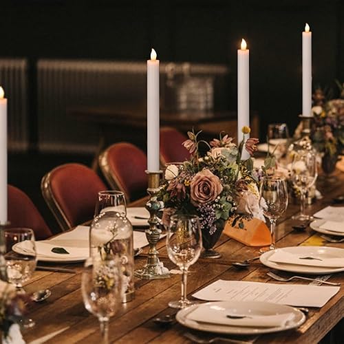 Miniatura 7 de DRomance Velas cónicas blancas sin llama con control remoto y temporizador, paquete de 6 velas LED parpadeantes que funcionan con pilas, luz