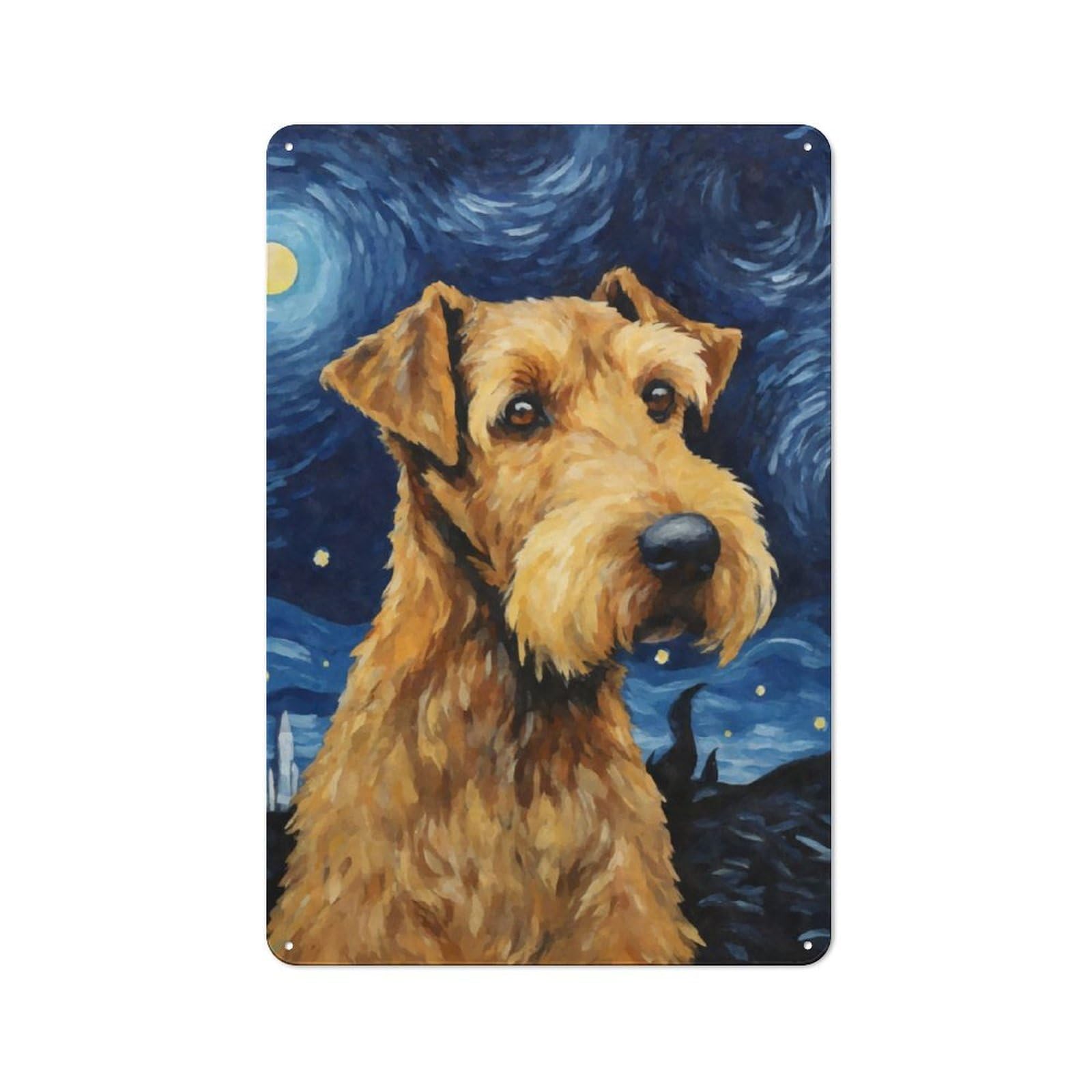 Junmoney Airedale Terrier Night Metal Plaque 30X20cm With For Workshop Wall, Retro Decor, For Garage, Workshop And Man Cave Decoration