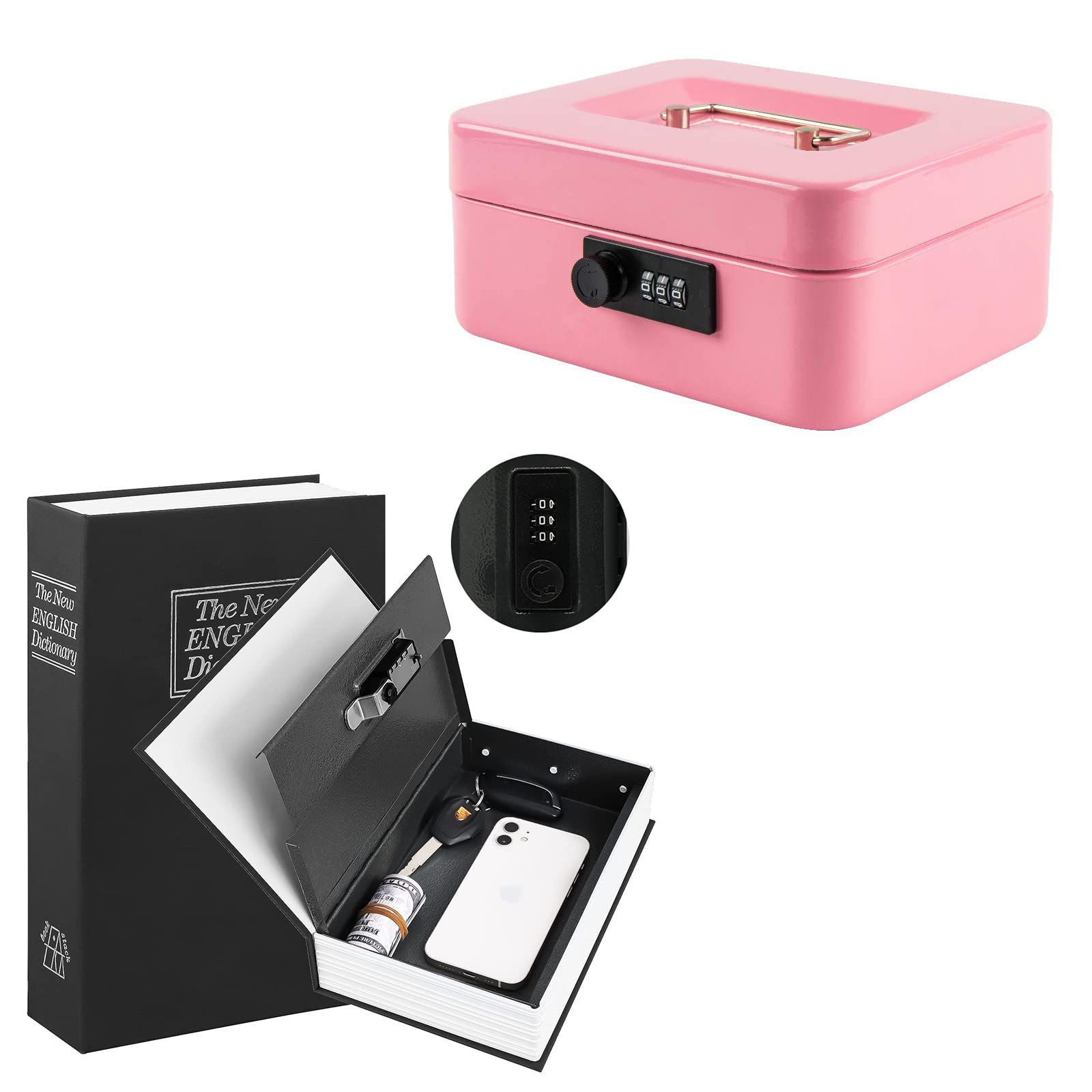 KYODOLED Diversion Book Safe with Combination Lock, Large Safe Secret Hidden Metal Lock Box,Money Hiding Box,Collection Box,9.5" x 6.2" x 2 .2" Black Large