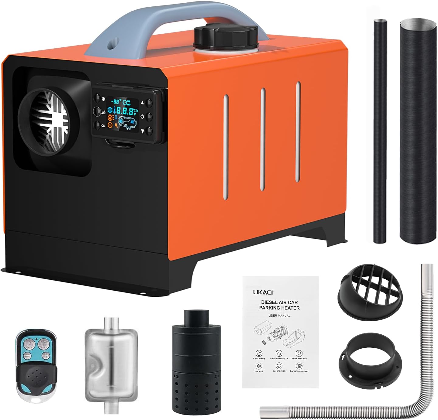 LIKACI Diesel luchtauto parkeerplaatsverwarming 5 kW 8 KW 12 V/24 V draagbare dieselverwarming met verbeterd lcd-schakelaardisplay en afstandsbediening, snel opwarmen, voor camper, garage