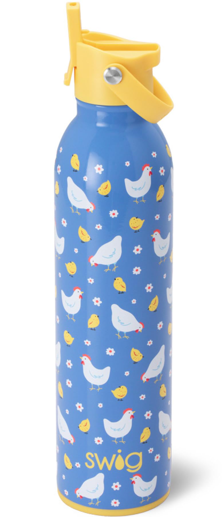 Swig Life Botella de agua aislada de 26 onzas con pajilla, abatible y asa para sorber, a prueba de fugas, apta para lavavajillas, apta para portavasos, botella de agua de acero inoxidable (Chicks Dig