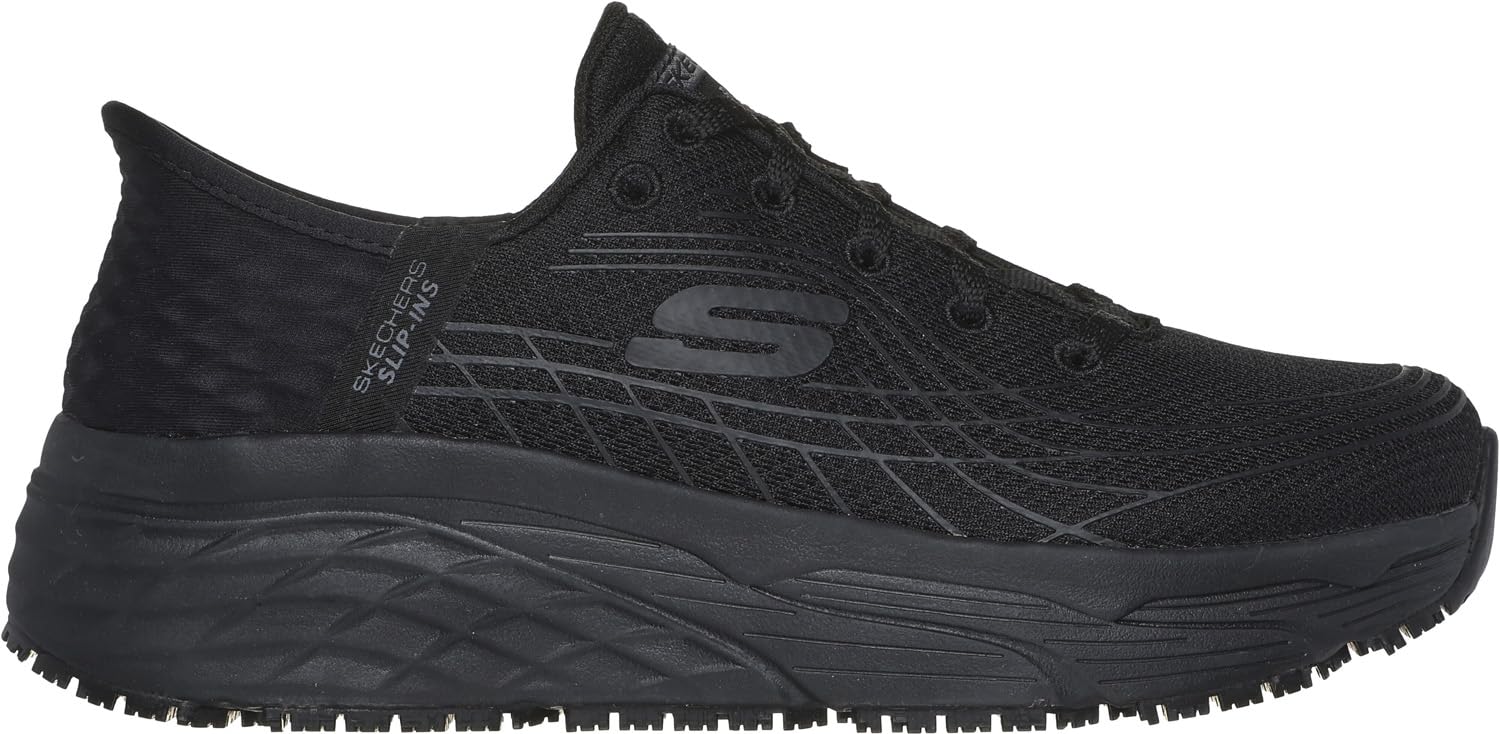 Skechers Work Max Cushioning Hands Free Slip-Ins, Women's, Black, Soft Toe, Slip Resistant, Low Athletic, Work Shoe (7.0 M)