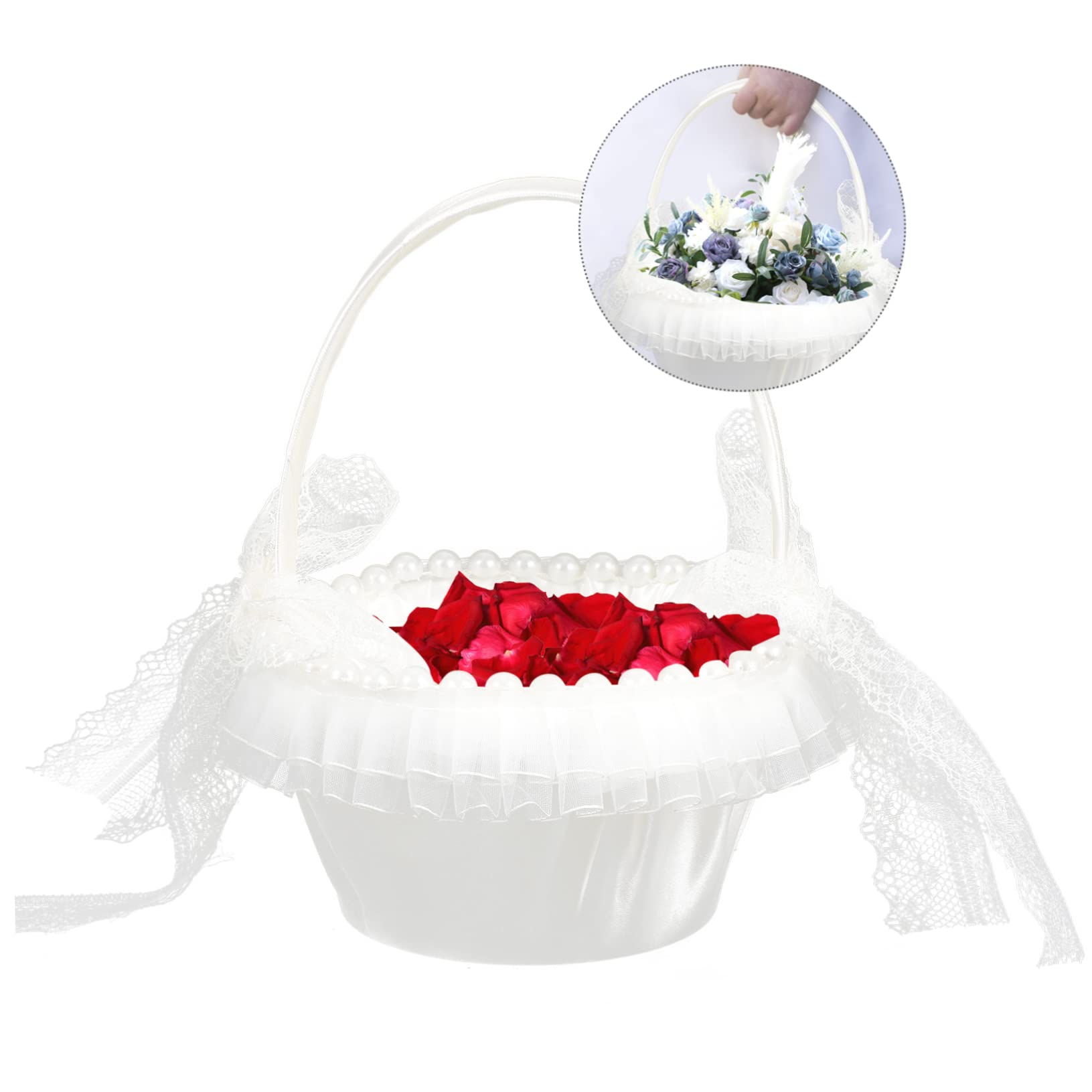 STOBAZA 5stücke Hochzeitsblumenkorb Mit Spitze Und Satin Für Blumenkinder Und Hochzeitszeremonien Eleganter Dekokorb Für Blumen Und Konfetti Für Feiern Und Anlässe