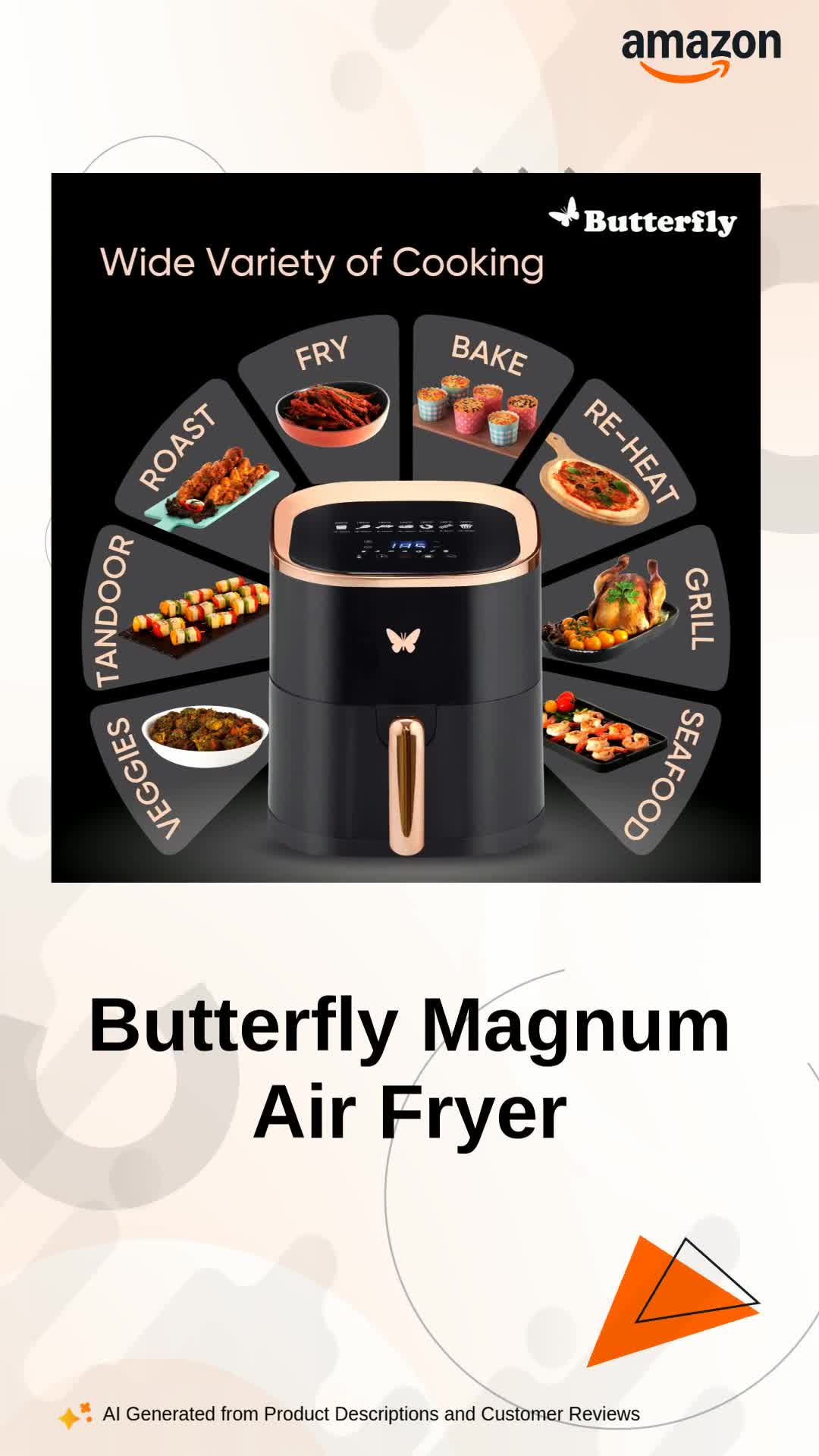THERAMPAGE フライヤー Butterfly Magnum Digital Air Fryer 4.5L, 1200W | 360° High Speed