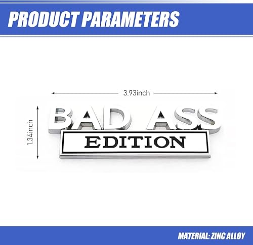 Miniatura 2 de ZBGUN Pack-1 Car Trunk Decal, 3.93" x 1.33" Bad Ass Edition Metal Anti-Scratch Anti-Rust Personalized Badge Decoration, Car Body Front Grille