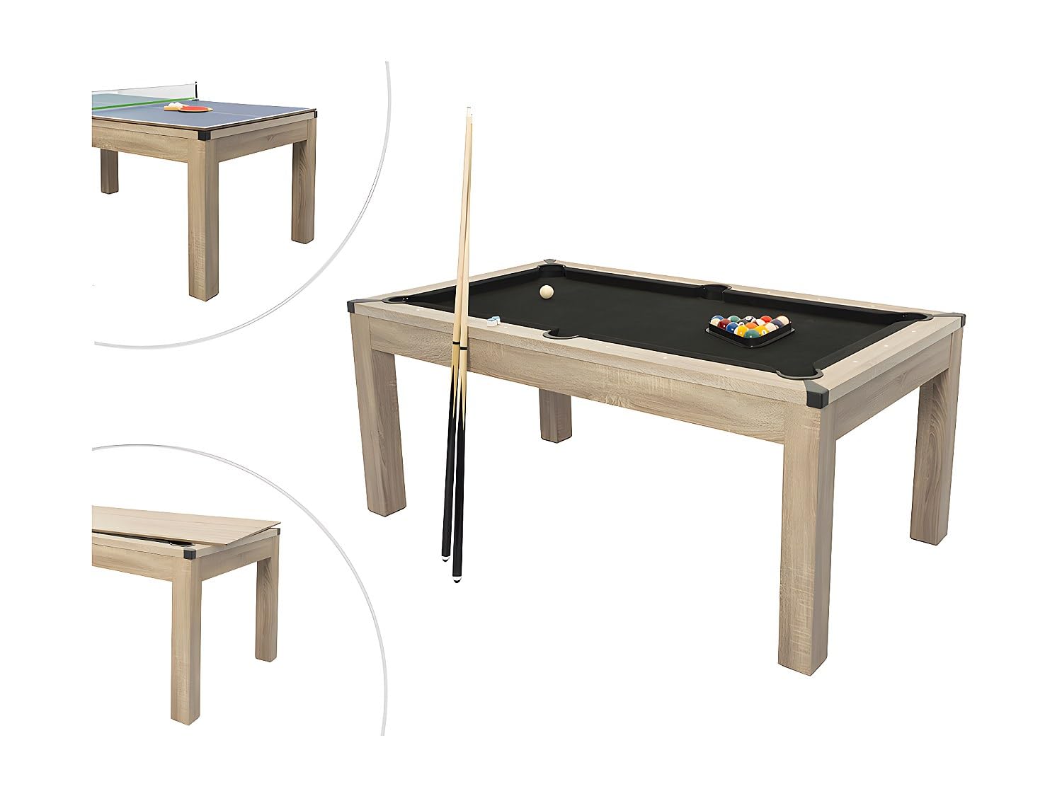 Vente-unique - Table Transformable Billard & Ping-Pong - Coloris Naturel Clair - L182 x l102 x H80 cm - Henk