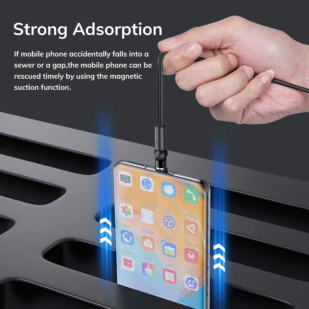 TOPK Magnetic Charging Cable,(4-Pack,1ft/3ft/6ft/10ft) 540 Degree Magnetic Phone Charger,3-in-1 USB Magnetic Cable Compatible with Micro USB,USB C Android(Black,Gen1)