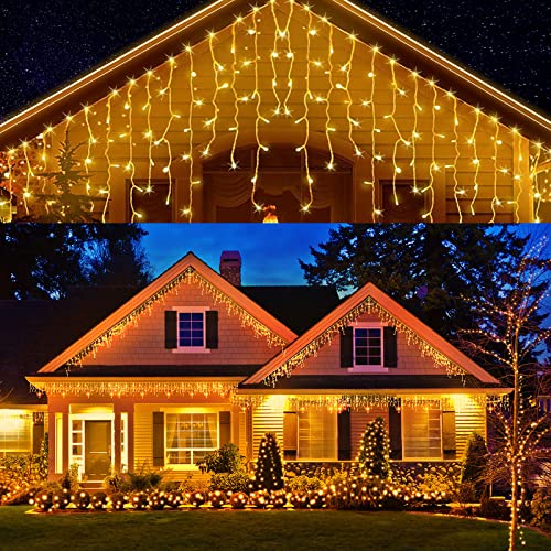 Kerstverlichting Buiten - 240 LEDs,Warme Gele Ijspegels,IP44 Waterdicht, Lichtslingers met 8 Modi, Vakantie Verlichting voor Venster, Dakrand, Tuin, Feest, Tuinhuisje, Indoor Wanddecoraties,Kerstmis